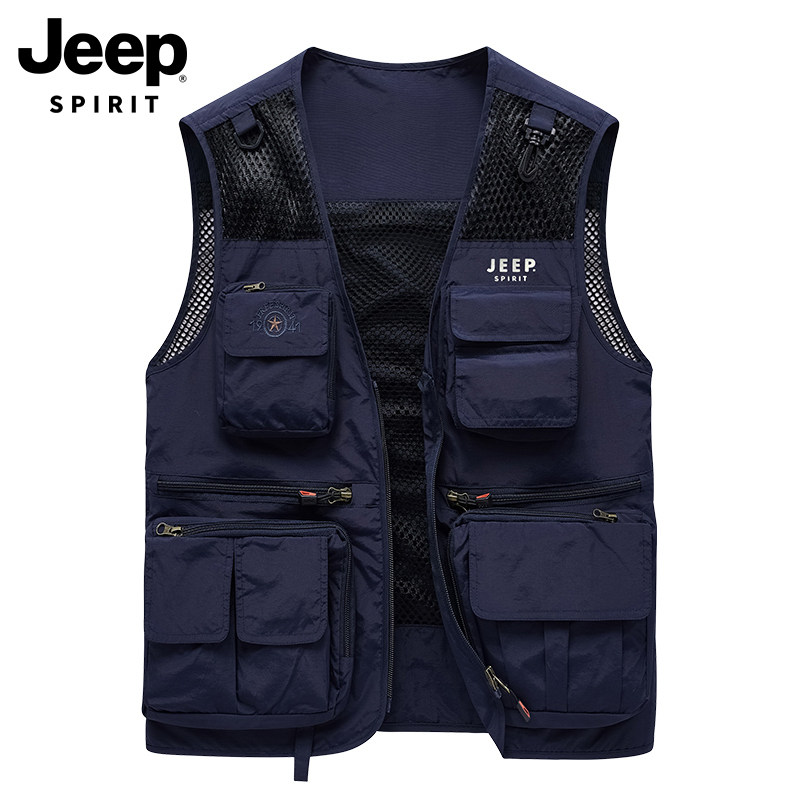 JEEP VEST MENS AUTUMN NEW MULTI-POCKET MOUNTAINEERING SHOULDER HORSE CLIP CARGO CASUAL SLEEVELESS JACKET MEN