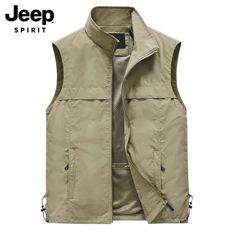 JEEP VEST MENS AUTUMN NEW CASUAL FISHING SPORTS CANT SHOULDER VEST MULTI-POCKET CARGO HORSE CLIP JACKET MEN