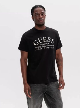 GUESS新品2025年春夏季男女款大三角宽松短袖T恤