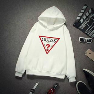 倒三角抓绒衣2024款经典guess连帽加绒秋冬长袖卫衣男士绒衫