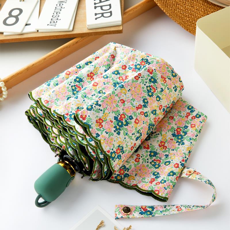 全自动黑胶遮阳伞女晴雨两用太阳伞防晒防紫外线复古碎花折叠雨伞