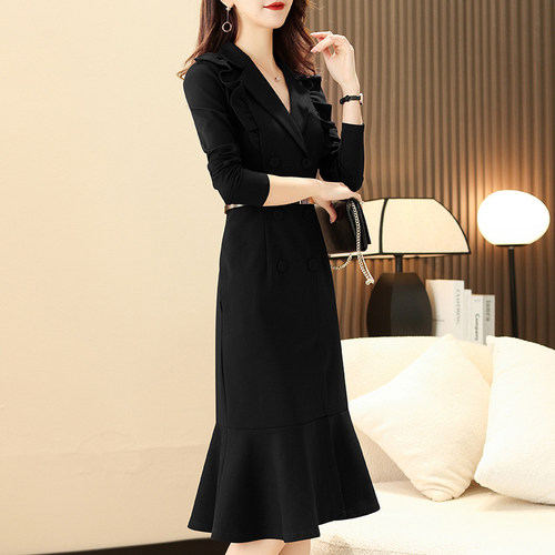 名媛气质礼服连衣裙女2026春季新款职业修身荷叶边包臀鱼尾裙7814