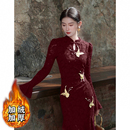 提花连衣裙D4187 订婚长袖 加绒加厚新中式 改良旗袍女2025秋冬新款