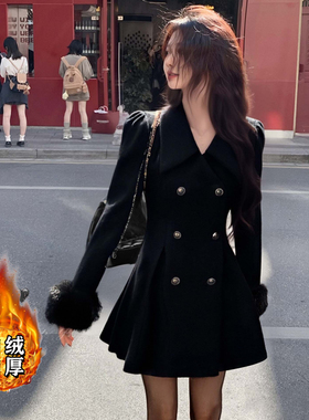 2025秋冬新款加棉加厚毛呢大衣富家千金带手袖呢子外套QJ0152