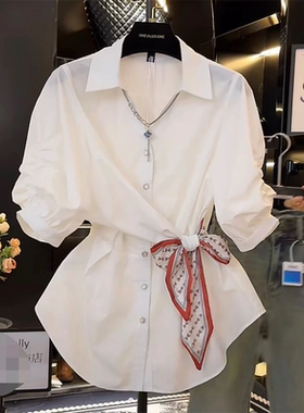 复古高级感收腰衬衫女2025夏季韩版法式遮肉显瘦上衣洋气D0763