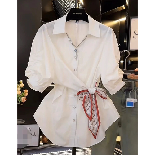 复古高级感收腰衬衫女2025夏季韩版法式遮肉显瘦上衣洋气D0763
