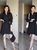 新款 高级时尚 气质V领收腰显瘦不规则女装 2025夏季 法式 连衣裙6621