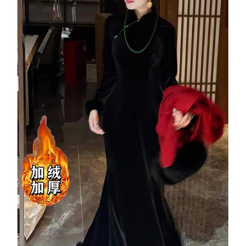 【加绒加厚】时尚优雅鱼尾步步生莲新式旗袍连衣裙TX0273,女装/女士精品,连衣裙,淘宝优惠券,粉丝福利购,淘宝优惠卷