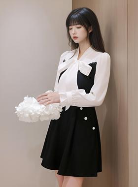 小香风拼接高级感连衣裙2025春新款显瘦内搭小个子气质裙子1849