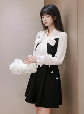 小香风拼接高级感连衣裙2026春新款显瘦内搭小个子气质裙子1849