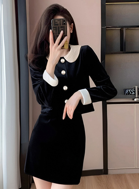 加绒加厚小香风气质两件套2026春气质洋气a字短裙外套套装2722