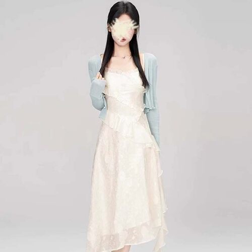 有里布2026夏季新款女甜心设计感开衫收腰吊带连衣裙两件套D6840