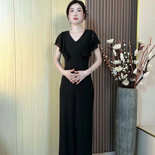 2026夏季女子新款时尚气质通勤修身轻奢显瘦直筒阔腿连体裤D8201