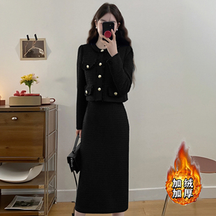 加棉加厚小香风套装女2025冬季新款中长款韩剧穿搭套装裙DM0196A