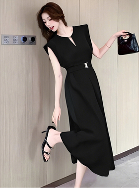送腰带夏季新款时尚设计感轻奢气质今年流行赫本风小黑裙D1140A