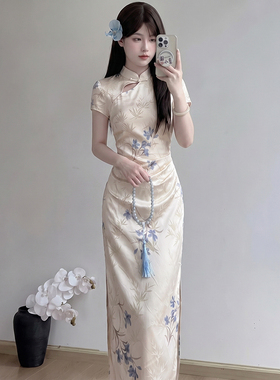有里布2026夏季新款女新中式国风收腰巨好看长款旗袍连衣裙D7705