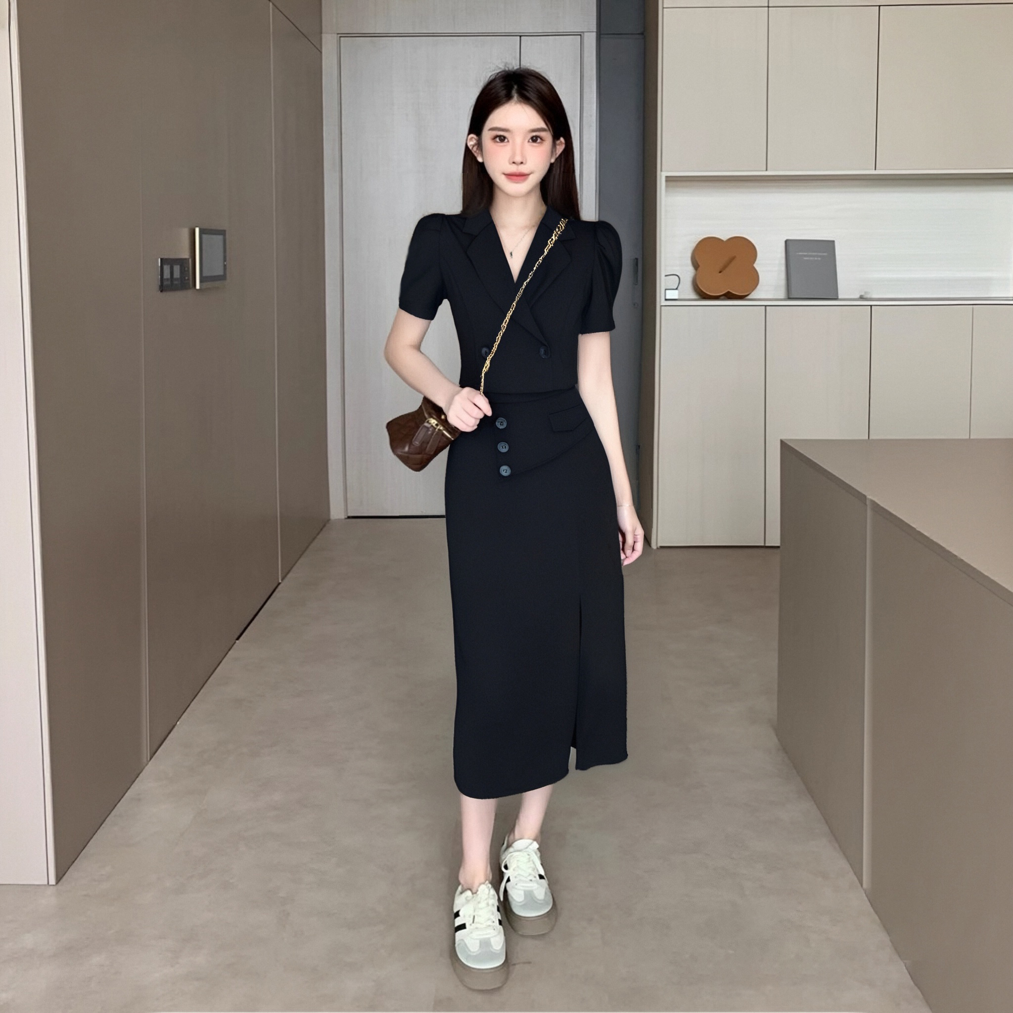 2025夏季新款御姐风开叉半身裙套装时尚女神范两件套D1090B