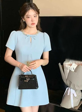 miu系重工钻领显瘦裙子2025夏新款法式修身洋气连衣裙D1455