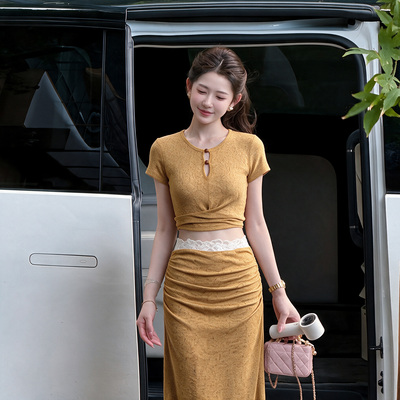 两件套韩版温柔风气质女2026夏季新款收腰上衣半身裙套装D8169
