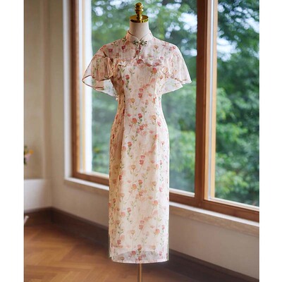 有里布新中式2025新款夏季少女气质绝美国风米黄色碎花裙D2498