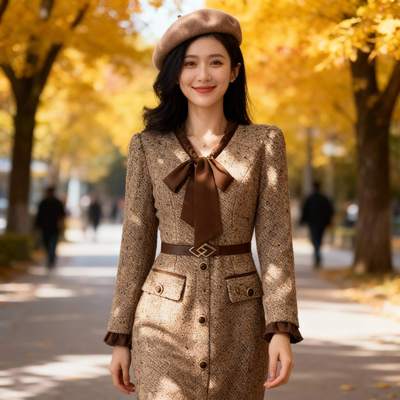 有里布送腰带气质小香风裙子2025秋季新款名媛千金风连衣裙QJ0150