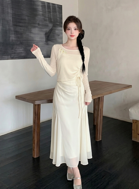 两件套有里布2026夏季新款女法式气质收腰海边度假风连衣裙D7076