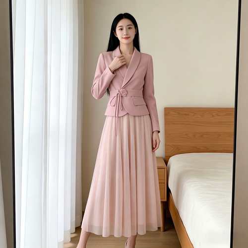 两件套有里布2026早秋法式温柔风西装纱裙显瘦气质裙套装女D5407