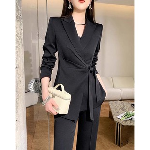 2026春秋法式正装系带纯色女神范名媛套装轻职风两件套D3878