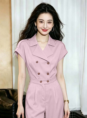 2026夏季新款女高级感名媛气质通勤风修身显瘦设计感连体裤D6974