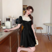 黑色高级感赫本风连衣裙2025夏季 新款 收腰显瘦大摆裙女D1285A