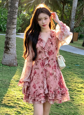 有里布2026夏季新款女碎花裙法式优雅浪漫仙女裙气质连衣裙D6655