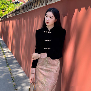 两件套【有里布】上衣开叉半身裙两件御姐气质新中式套装裙QJ0075