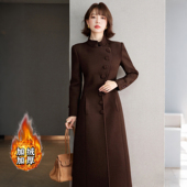 名媛收腰连衣裙2769 风衣2026修身 加绒加厚赫本风气质时尚 中长款