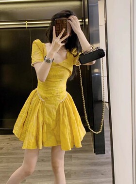 【有里布】连衣裙夏季新款设计感高级复古气质收腰a字短裙女D2111