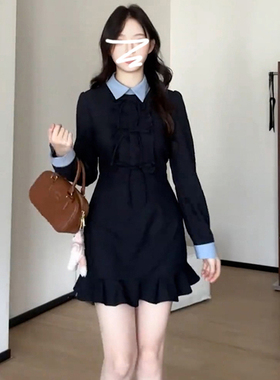 小个子小香风连衣裙女2026新款春季韩系高级感收腰a字短裙子D0015