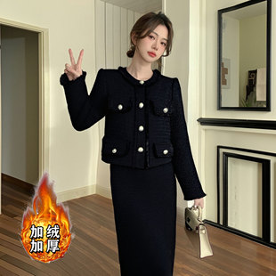 加棉加厚小香风套装女2026冬季新款中长款韩剧穿搭套装裙DM0196A