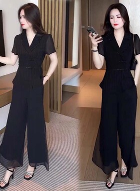 两件套有里布2026夏季新款女盘扣上衣阔腿裤时髦洋气套装 D6498