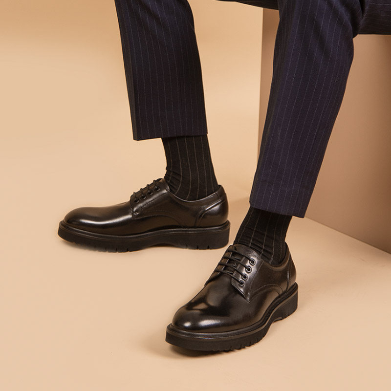 弓长梦男鞋真皮商务正装德比鞋大头皮鞋男士牛皮英伦风复古休闲