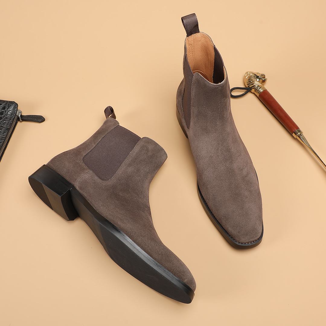 反绒皮套筒短靴时尚磨砂皮靴子