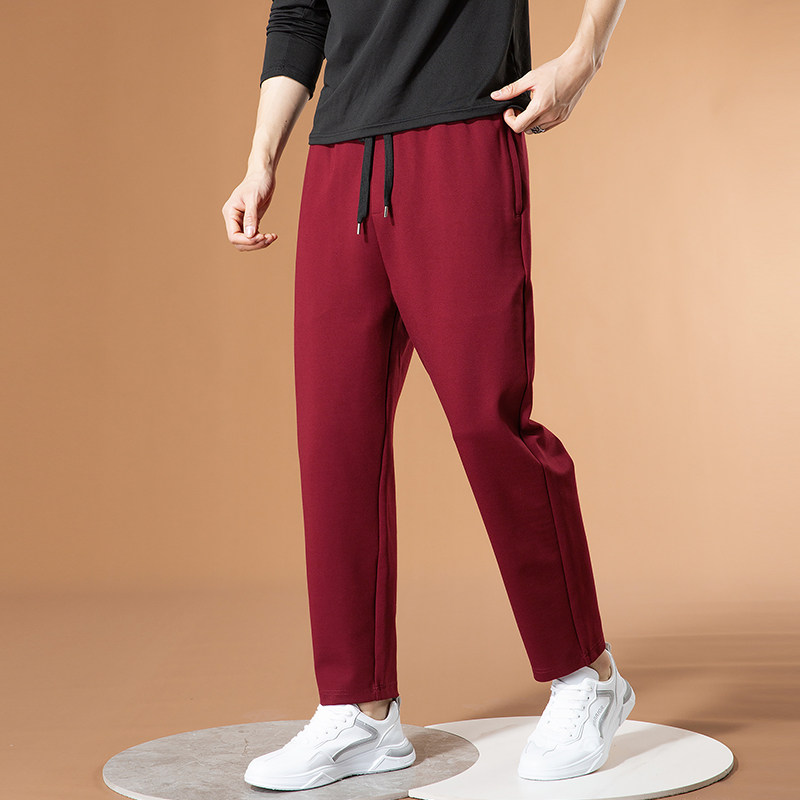 哈伦裤男士酒红色垂感百搭运动潮流直筒西裤宽松抽绳老爹休闲裤男,男装,休闲裤,淘宝优惠券,粉丝福利购,淘宝优惠卷