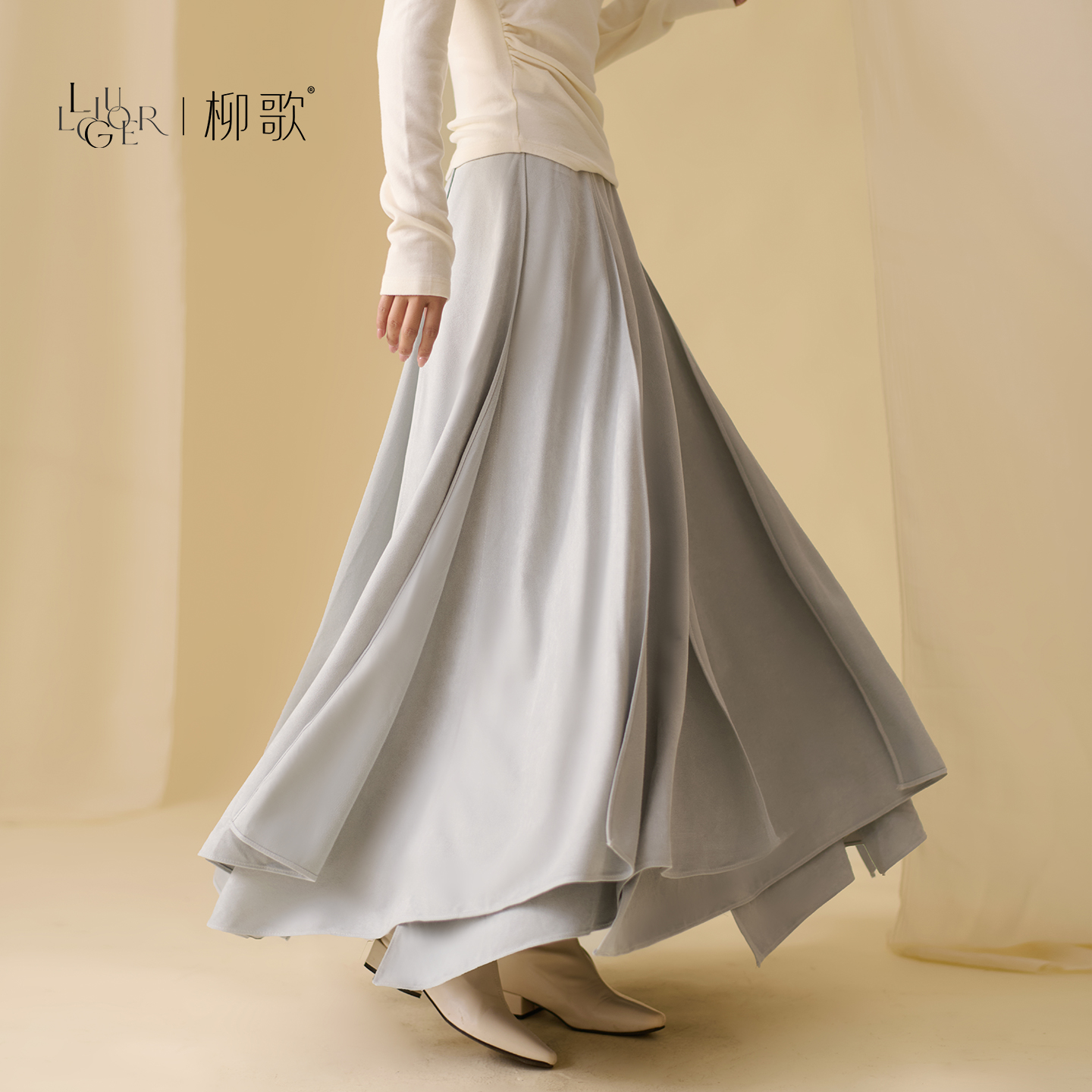 柳歌高腰飘逸大摆裙半身裙