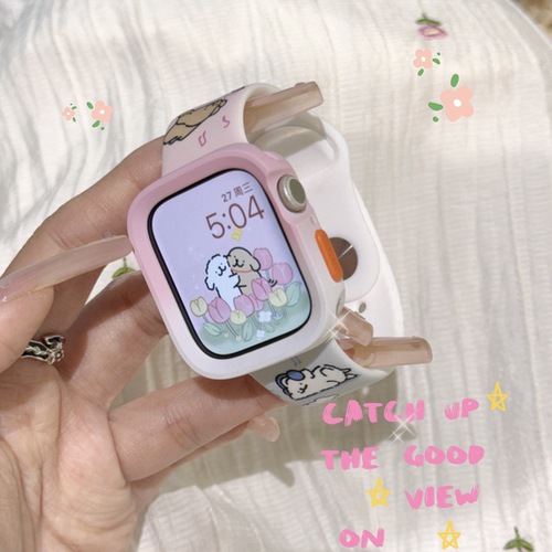适用于苹果11手表iwatch10表带可8爱拼色小狗粉蓝色applewatch9女