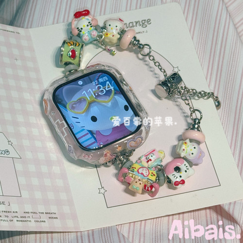 粉蓝小熊适用苹果手表表带11保护壳iWatch10套applewatchs9可爱女