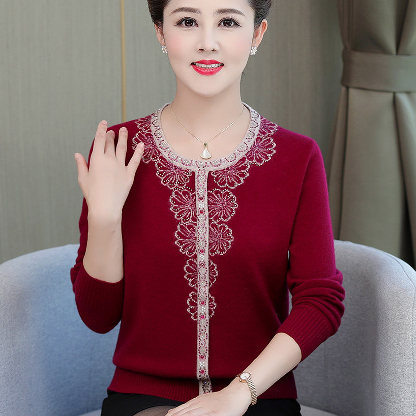 100纯羊毛衫针织上衣女2020新款中老年妈妈女装大码洋气打底毛衣