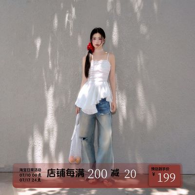 FPMZ镂空花边绑带不规则抹胸可拆卸肩带度假风吊带上衣连衣裙半裙