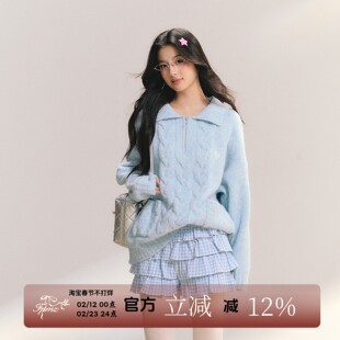 FPMZ联名ANDN【坠入云端】半开拉链翻领绞花毛衣韩系复古针织衫