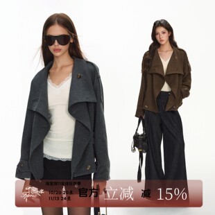 【FPMZ】大翻领双排扣加厚毛呢子风衣外套休闲立领夹克短上衣女冬