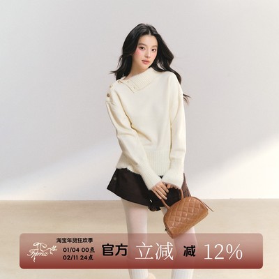 FPMZ【月光协奏曲】小香风斜排扣翻领针织衫简约百搭冬女厚毛衣