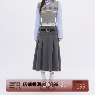 西装 FPMZ潮牌辣妹复古蝴蝶结百褶裙高腰中长款 裙半身裙A字长裙ins