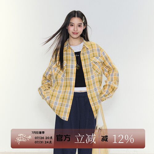 FPMZ韩系黄格子薄款长袖衬衫